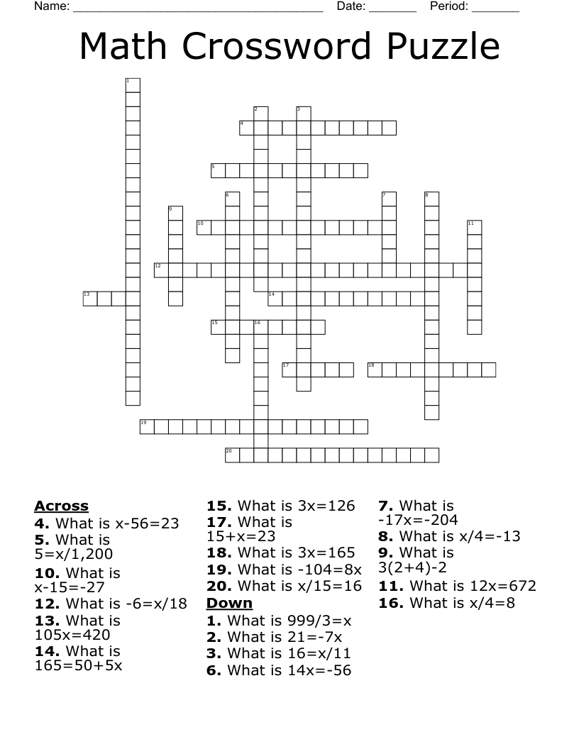Math Crossword Puzzle - Wordmint pertaining to Math Crossword Puzzles Free Printable