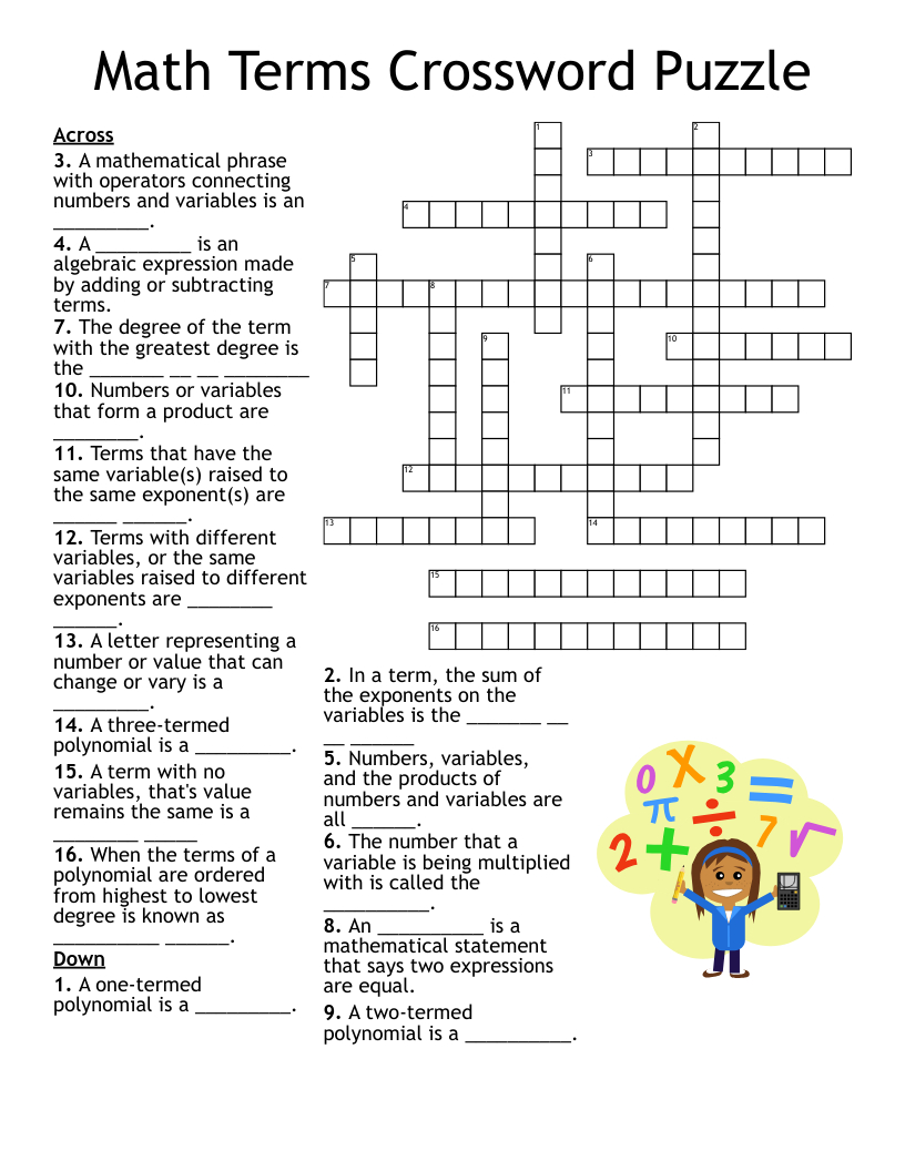 Math Terms Crossword Puzzle - Wordmint with regard to Math Crossword Puzzles Free Printable