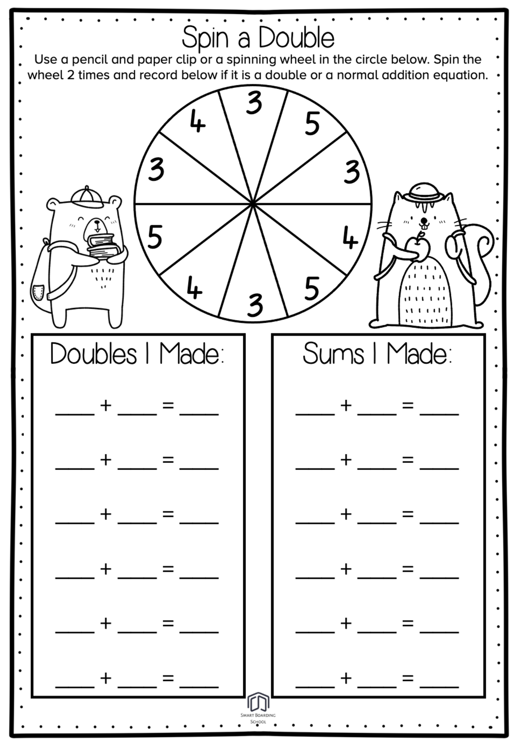 Maths Activity Sheets Year 2 within Spin The Wheel Addition Worksheet