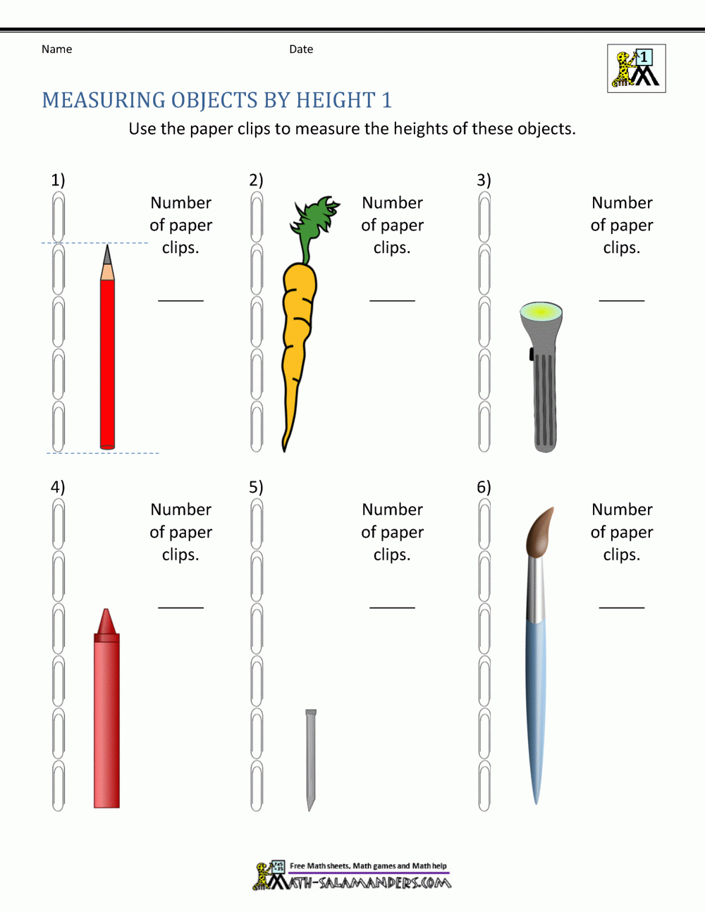 Measurement Worksheets For First Grade with Measuring Height Worksheet Printable