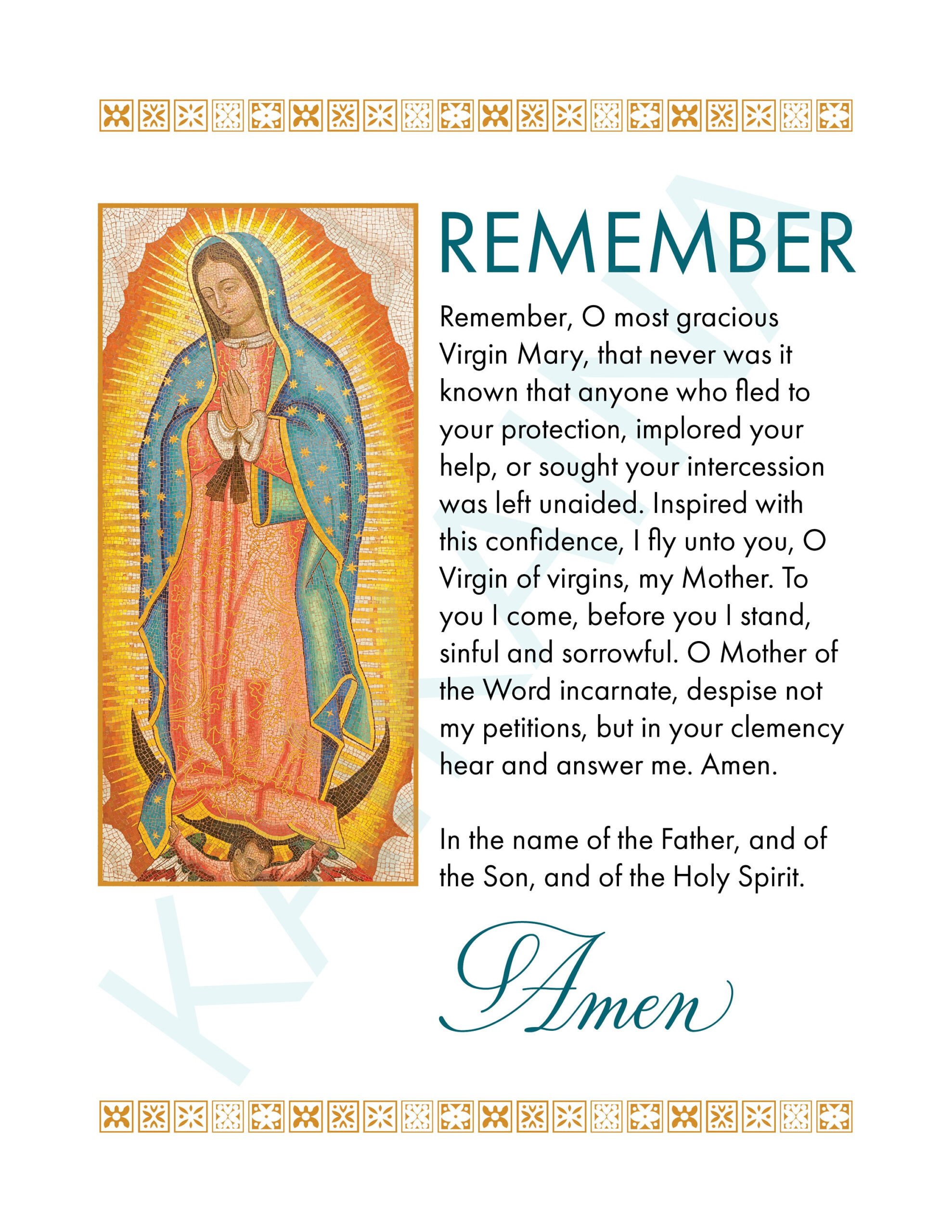 Memorare Novena Marian Prayer Poster - 8.5&amp;quot; X 11&amp;quot; Poster with Free Printable Memorare Prayer Printable