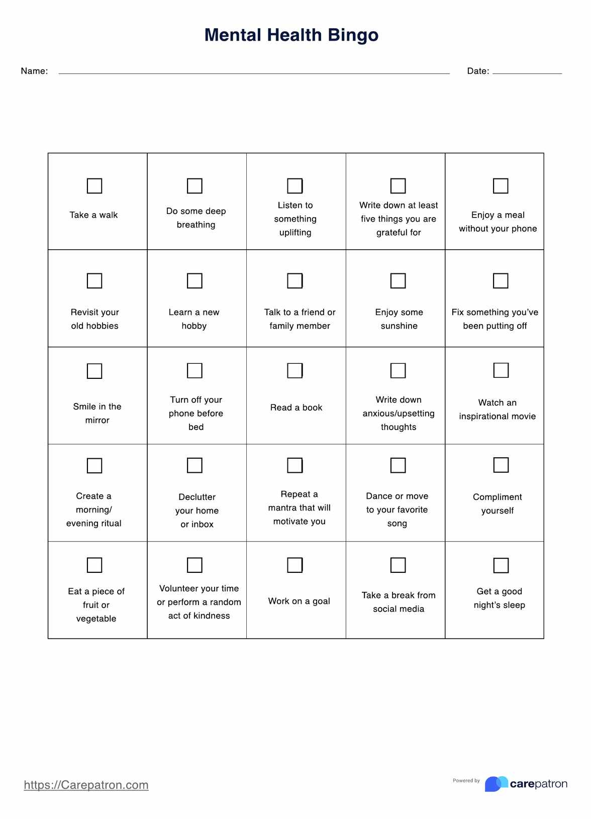 Mental Health Bingo &amp;amp; Example | Free Pdf Download in Mental Health Bingo Cards