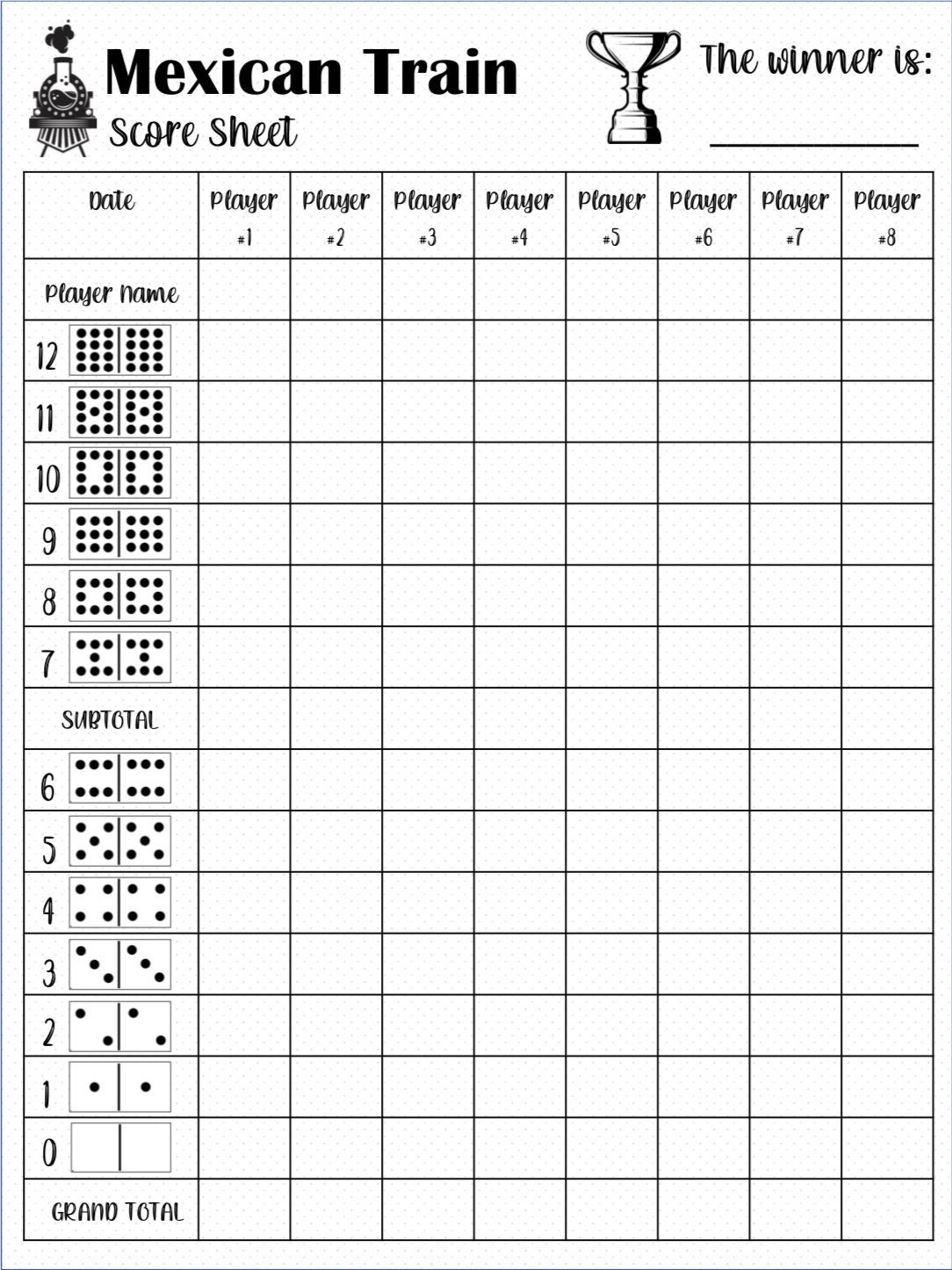 Mexican Train Score Card - Mexican Train Scoresheet - Mexican in Mexican Train Score Sheets Printable Free