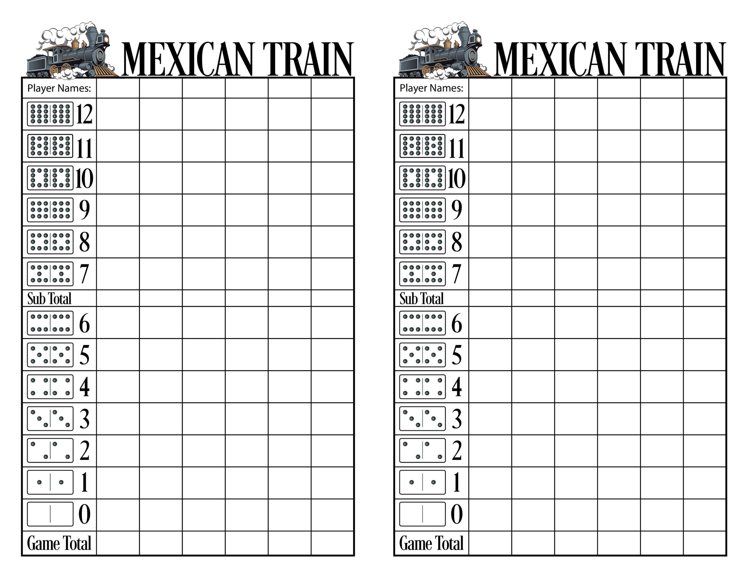 Mexican Train Score Sheet Pdf - Etsy pertaining to Mexican Train Score Sheets Printable Free