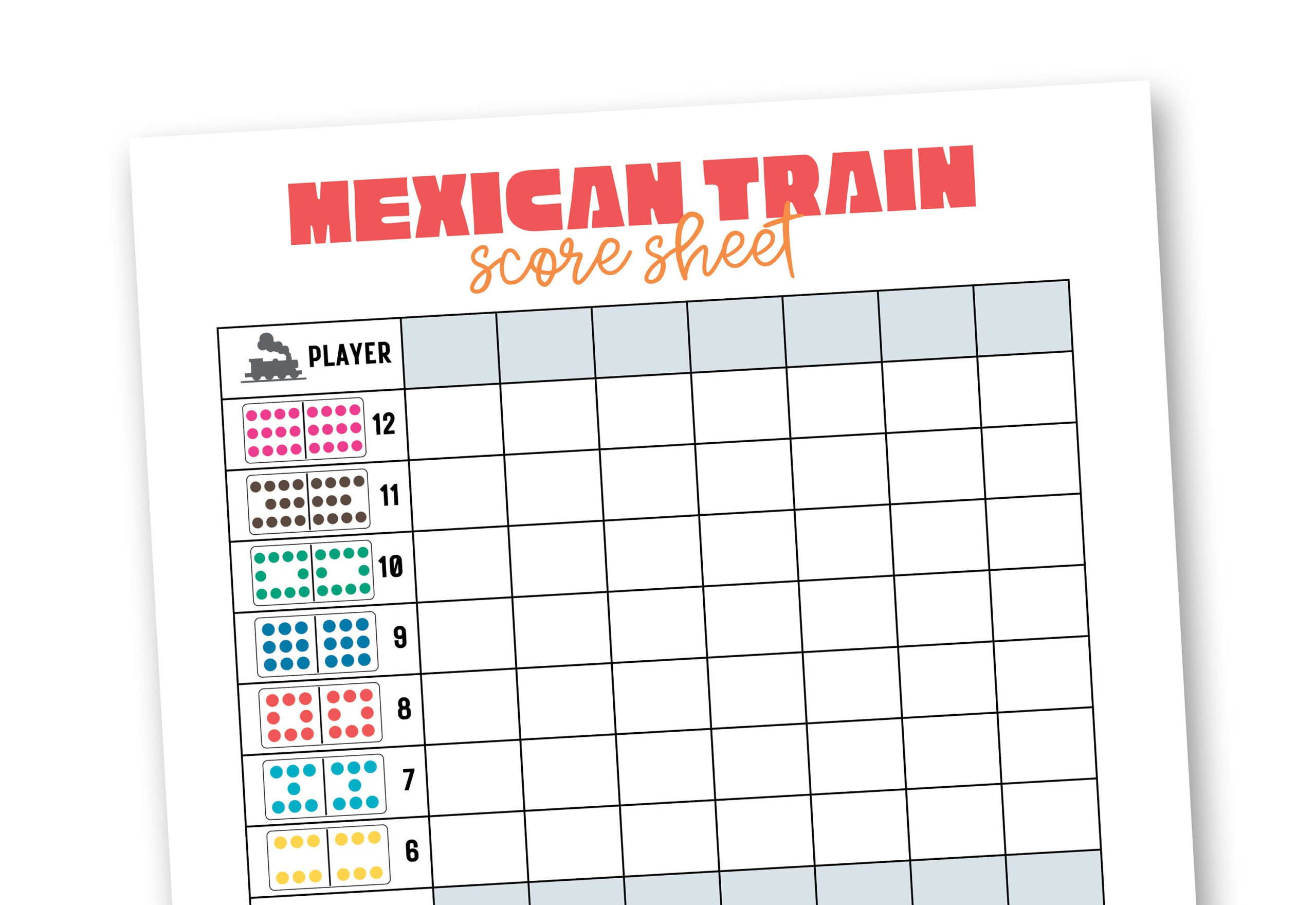 Mexican Train Scorecards - Printable Dominoes Game Score Sheets within Mexican Train Score Sheets Printable Free