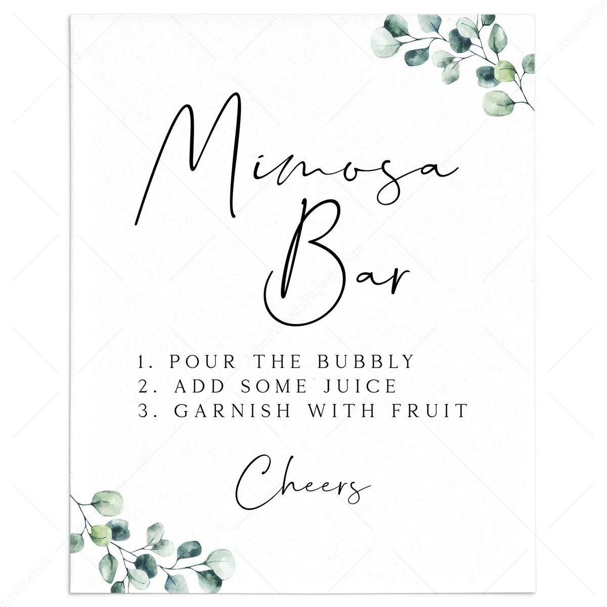 Mimosa Bar Sign Printable For Greenery Party Decorations within Mimosa Bar Sign Free Printable