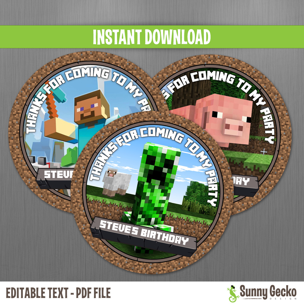 Minecraft Birthday Favor Tags inside Free Printable Minecraft Thank You Tags