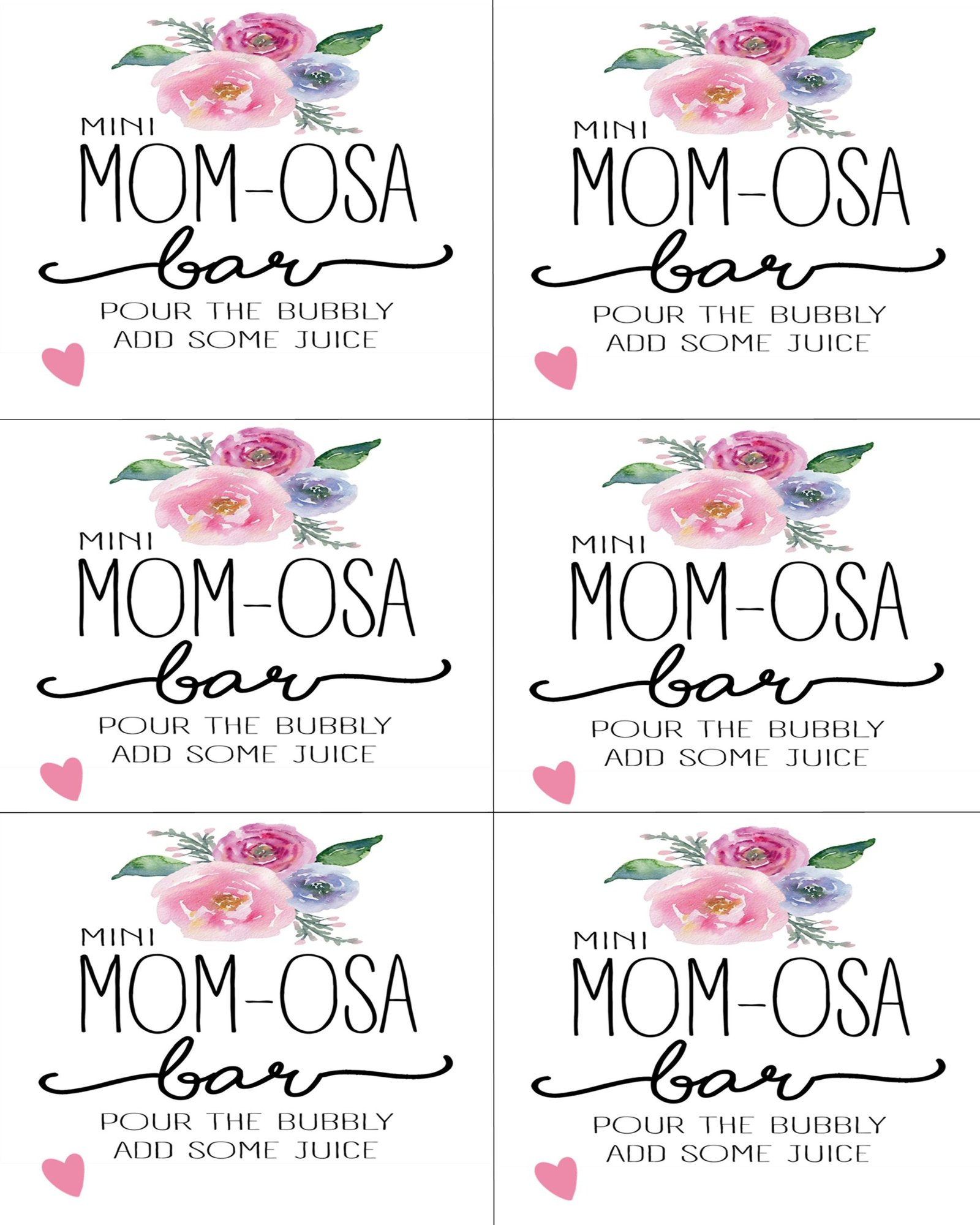 Mini Mom-Osa Bar: Free Party Printables in Mom Osa Bar Printable Free