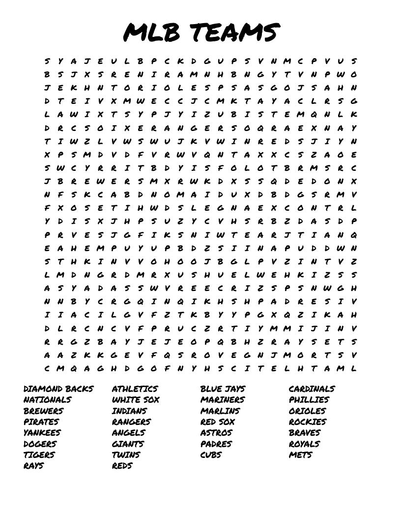 Mlb Teams Word Search - Wordmint with Baseball Word Search Printable
