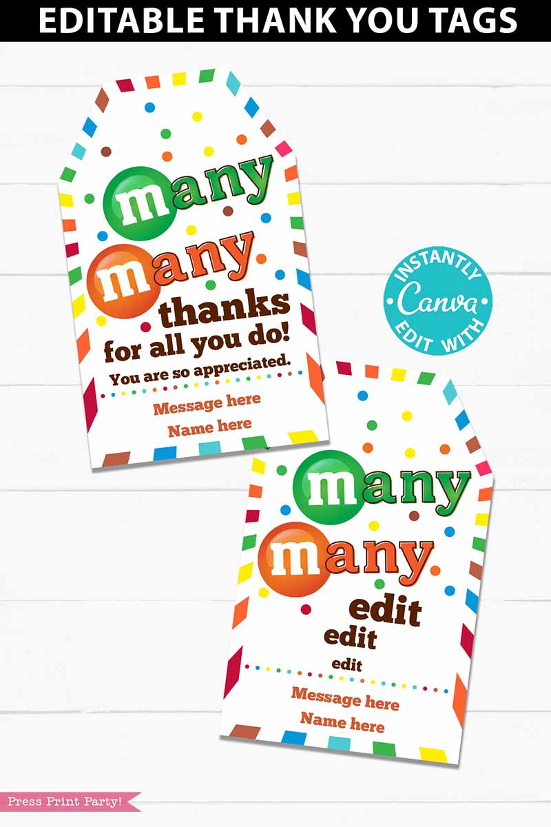 M&amp;amp;Ms Candy Thank You Sayings Gift Tag regarding M M Thank You Printable Free