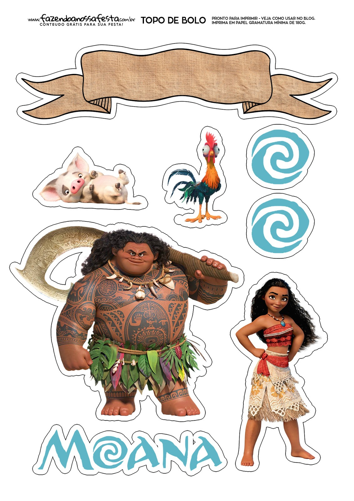 Moana: Free Printable Cake Toppers. - Oh My Fiesta! In English intended for Moana Printable Cake Topper