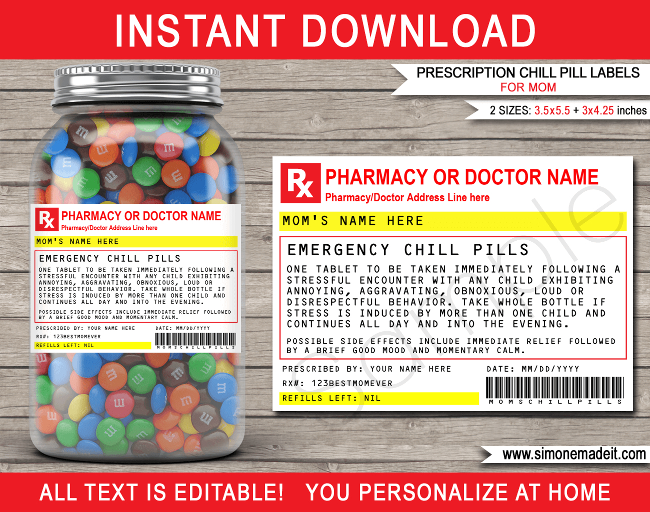 Mom Prescription Chill Pills Labels - For Jars with regard to Chill Pill Label Printable Free