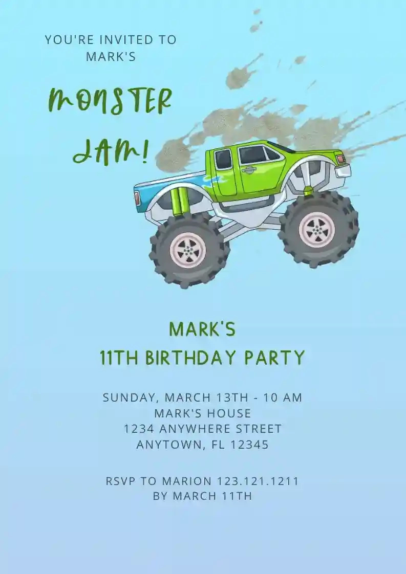 Monster Truck - Free Kids Birthday Invitation Templates | Invitanku within Free Monster Truck Birthday Invitations Printable
