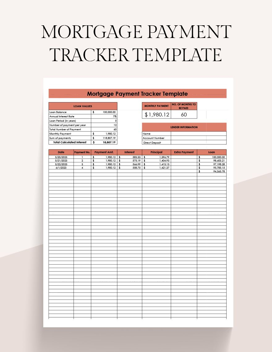 Mortgage Payment Tracker Template In Excel, Google Sheets within Mortgage Payoff Tracker Free Printable