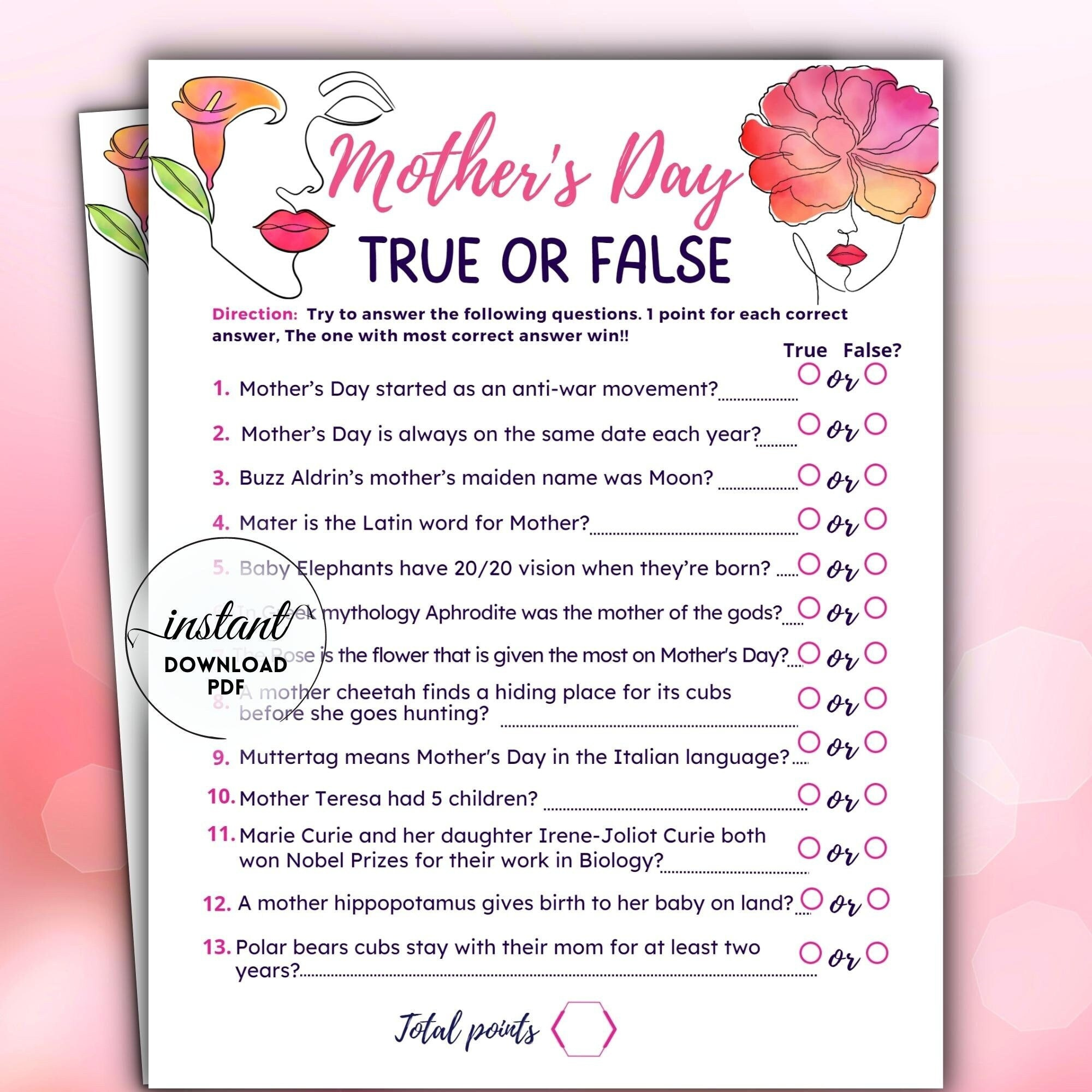 Mother&amp;#039;S Day Trivia Quiz | True Or False Game | Mother Day Trivia with Mother&amp;#039;S Day Trivia Questions And Answers Printable