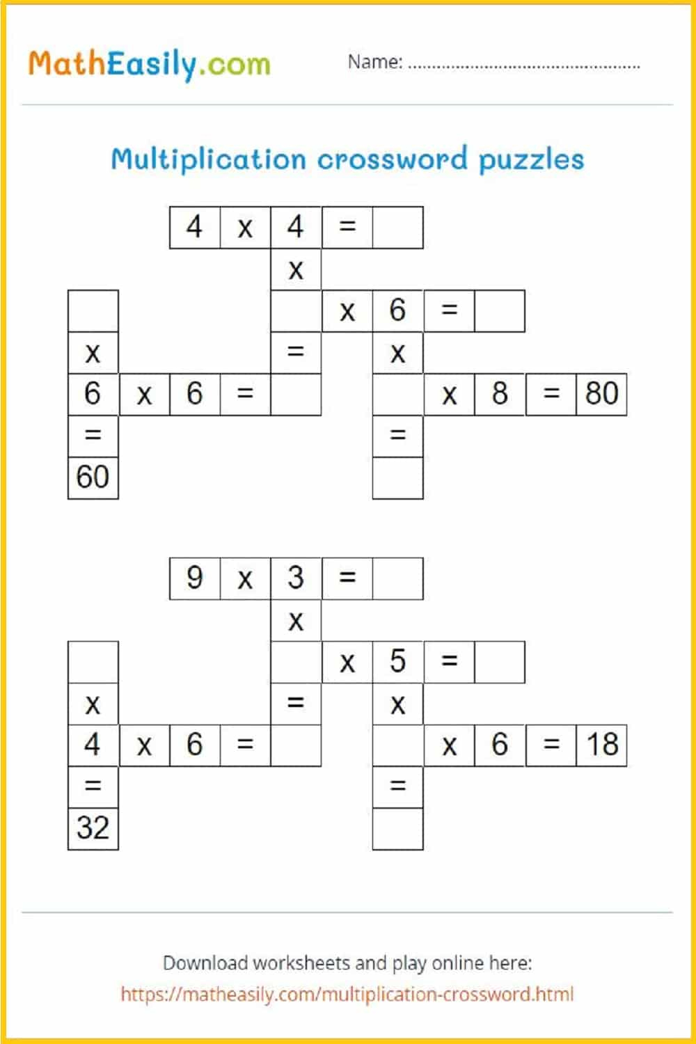 Multiplication Crosswords | Printable + Online regarding Math Crossword Puzzles Free Printable