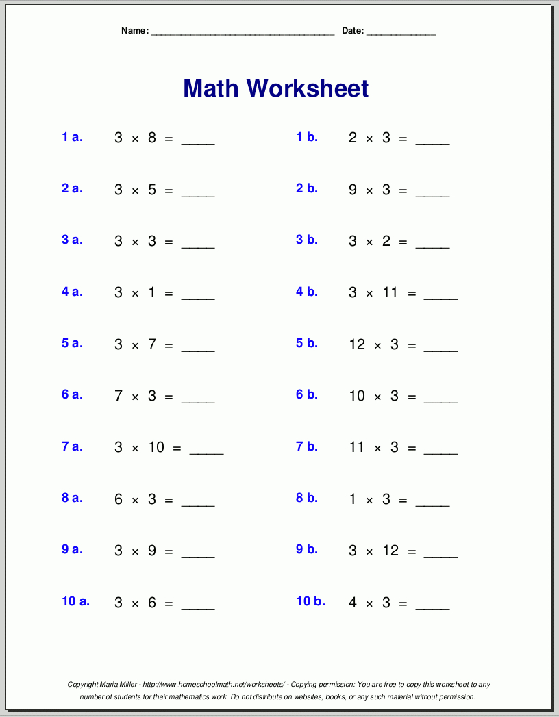 Multiplication Worksheets For Grade 3 with regard to Free Printable Multiplication Worksheets