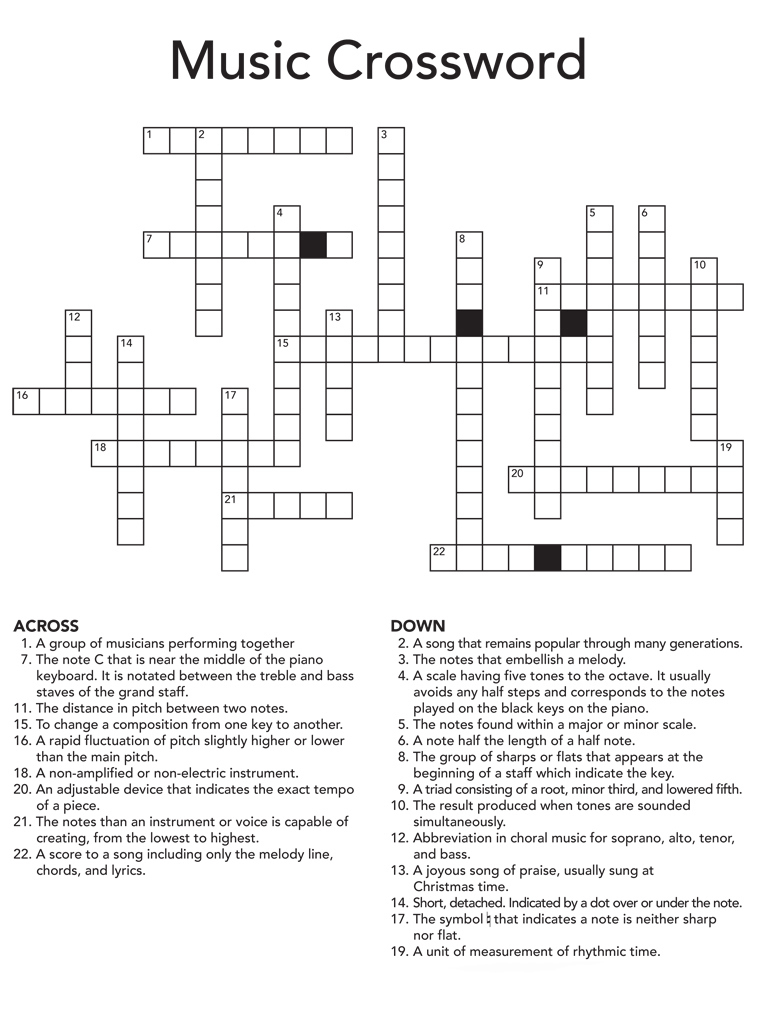 Music Crossword with Music Crosswords Printable