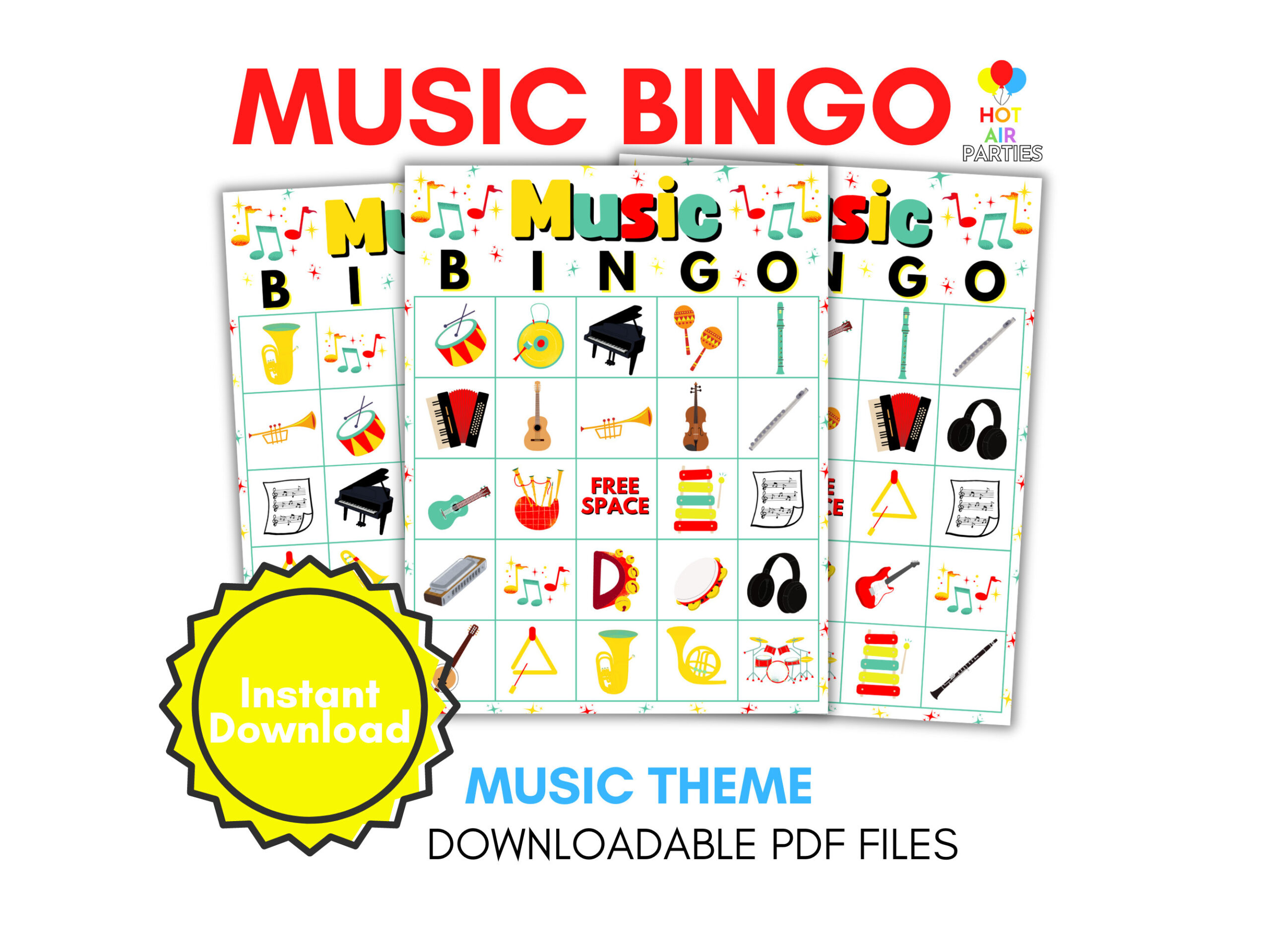 Music Printable/Downloadable Bingo Game - Music-Themed Bingo - 30 with Music Bingo Cards Printables