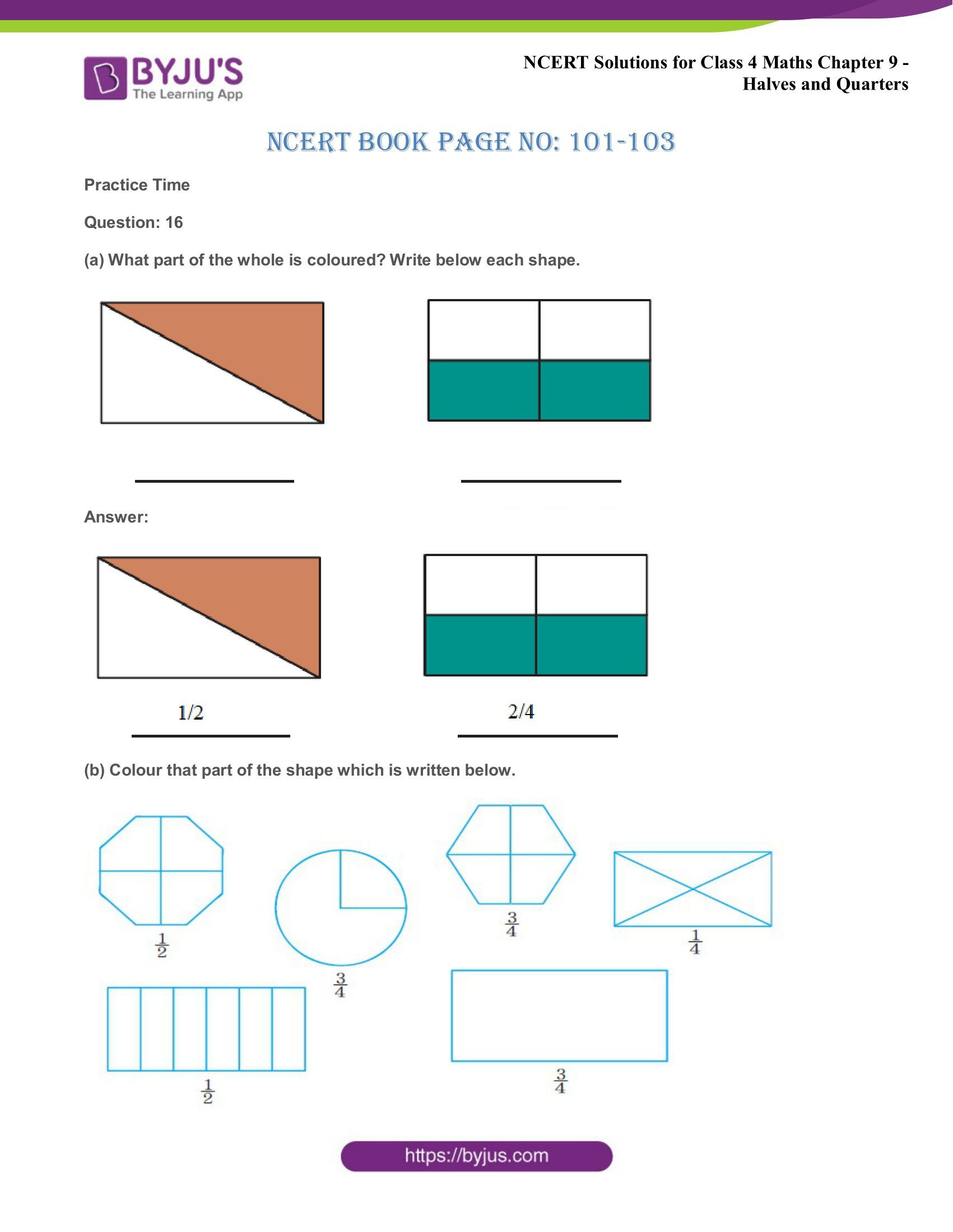 Ncert Solutions Class 4 Maths Chapter 9 Halves And Quarters inside Class 4 Maths Halves and Quarters Worksheet
