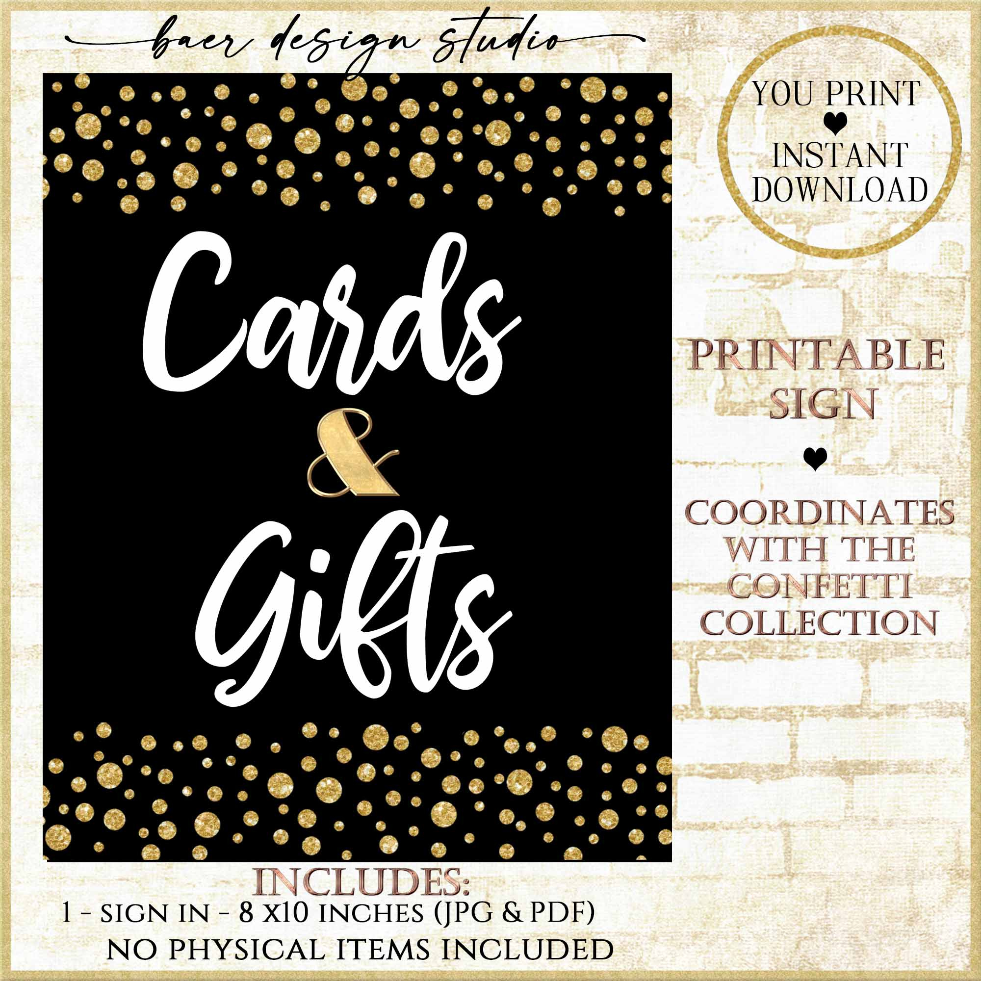 New Cards And Gifts Sign Printable, Downloadable Black And Gold within Gifts and Cards Sign Free Printable
