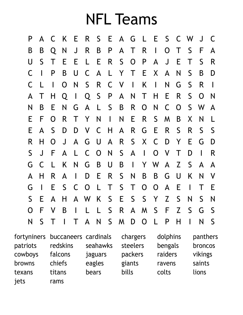 Nfl Teams Word Search - Wordmint pertaining to Nfl Word Search Printable