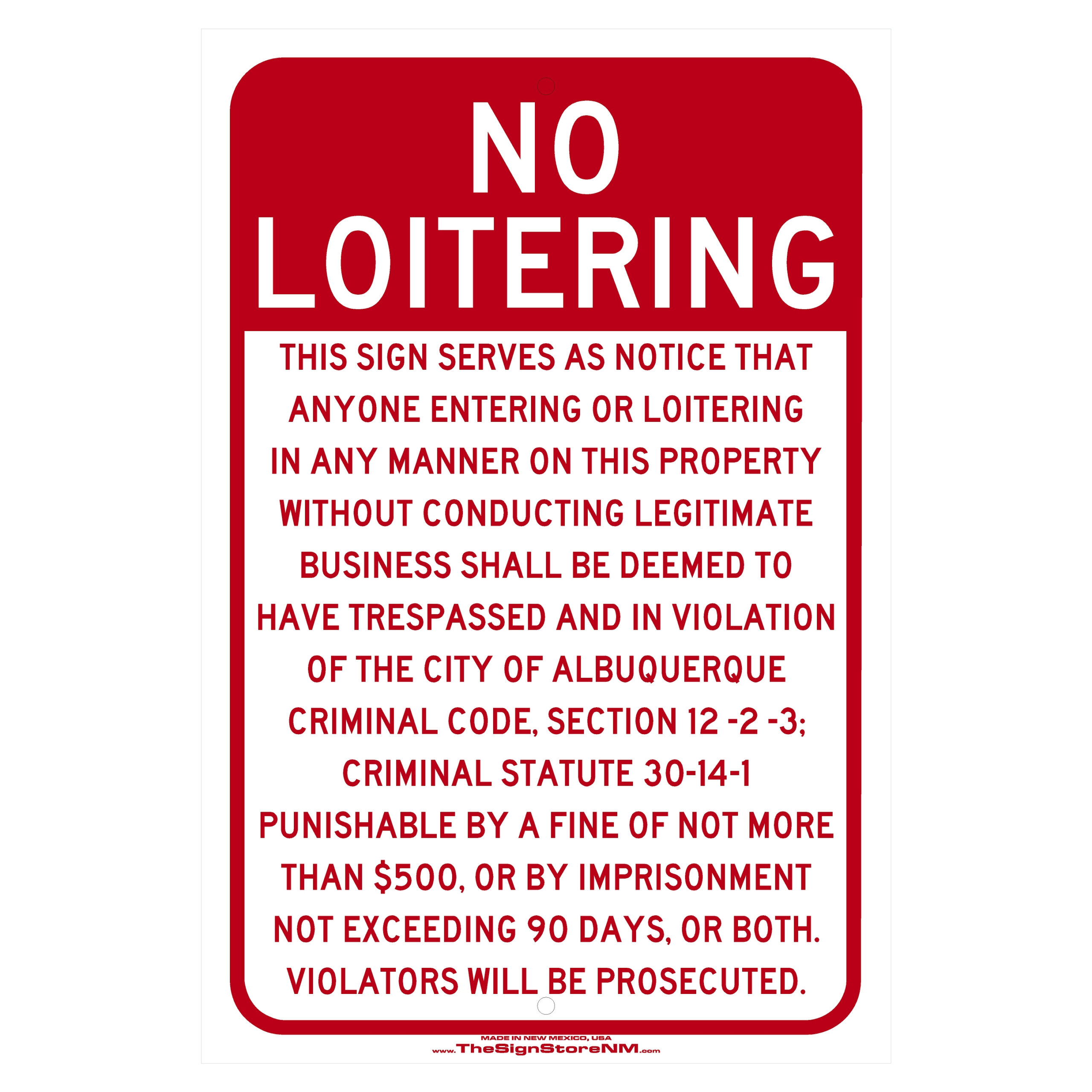 No Loitering Sign - Nm Code - The Sign Store Nm within Printable No Loitering Sign