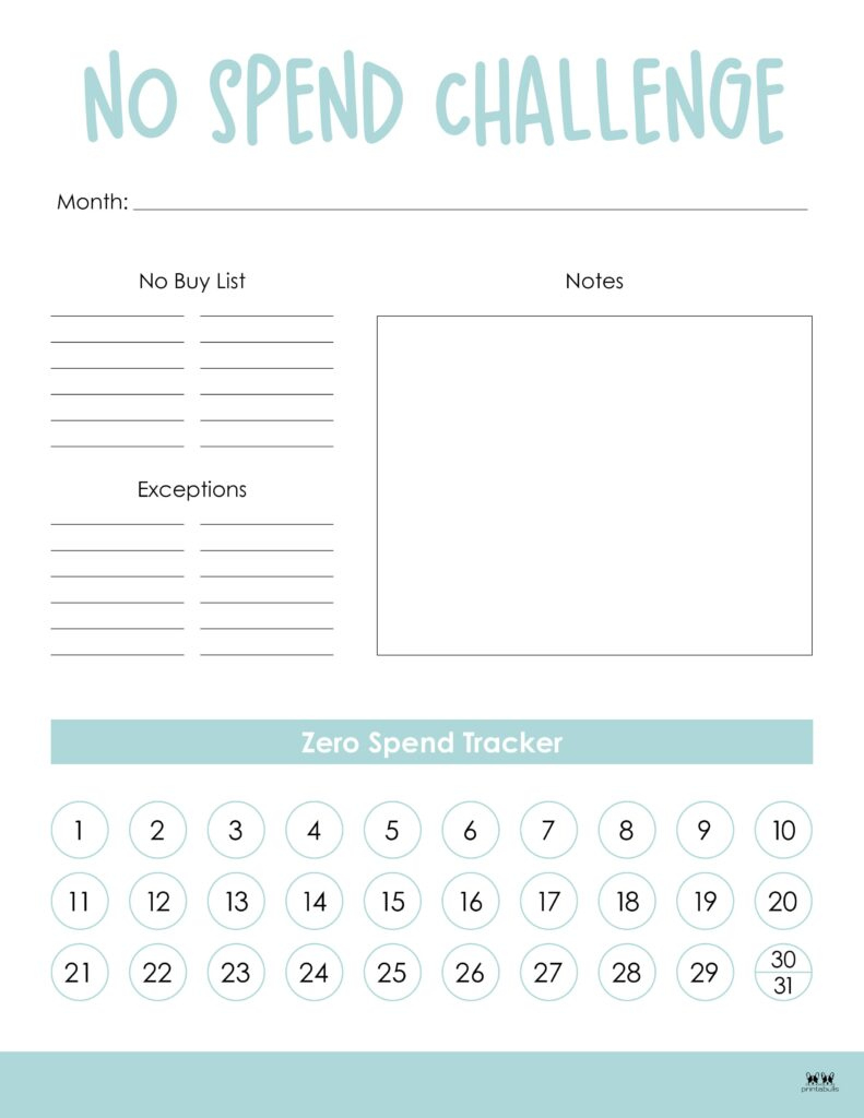 No Spend Challenge Printables | Printabulls for No Spend Challenge Free Printable