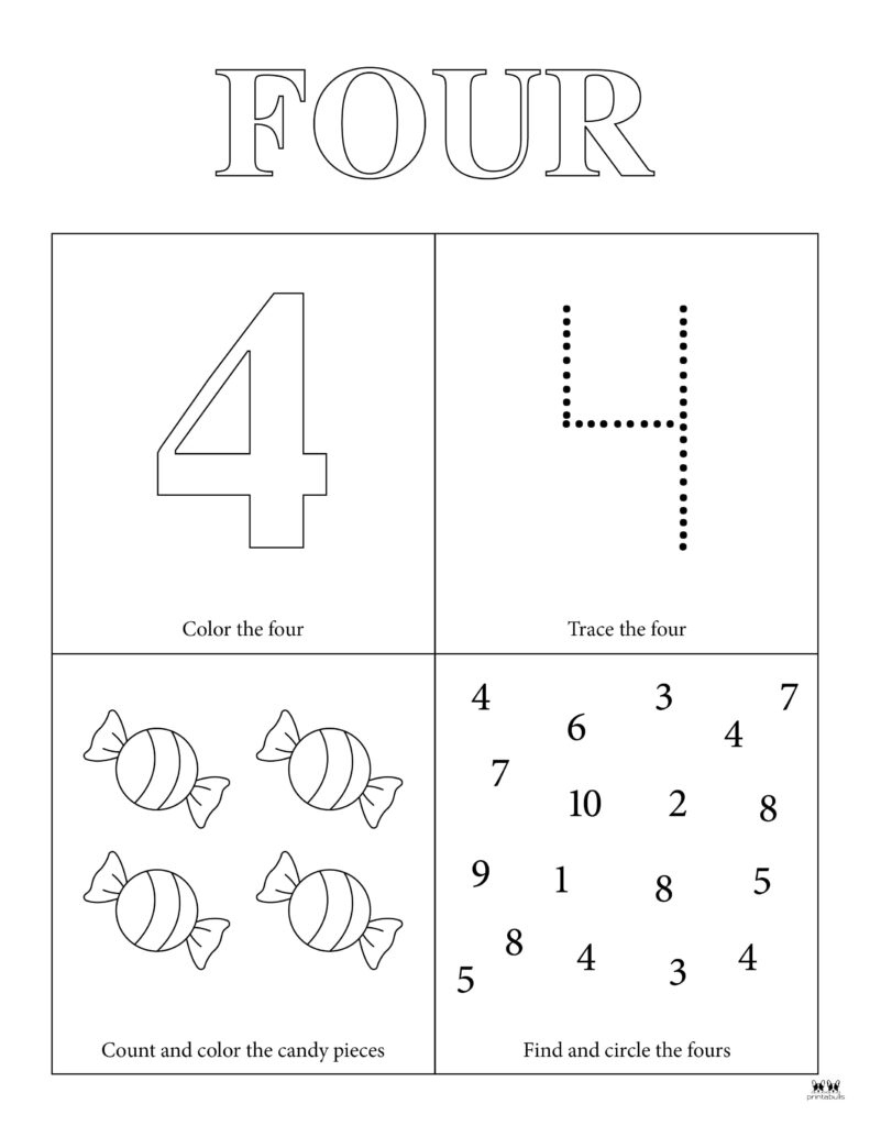 Number 4 Tracing Worksheets - 15 Free Pages | Printabulls inside Number Four Worksheet Printable