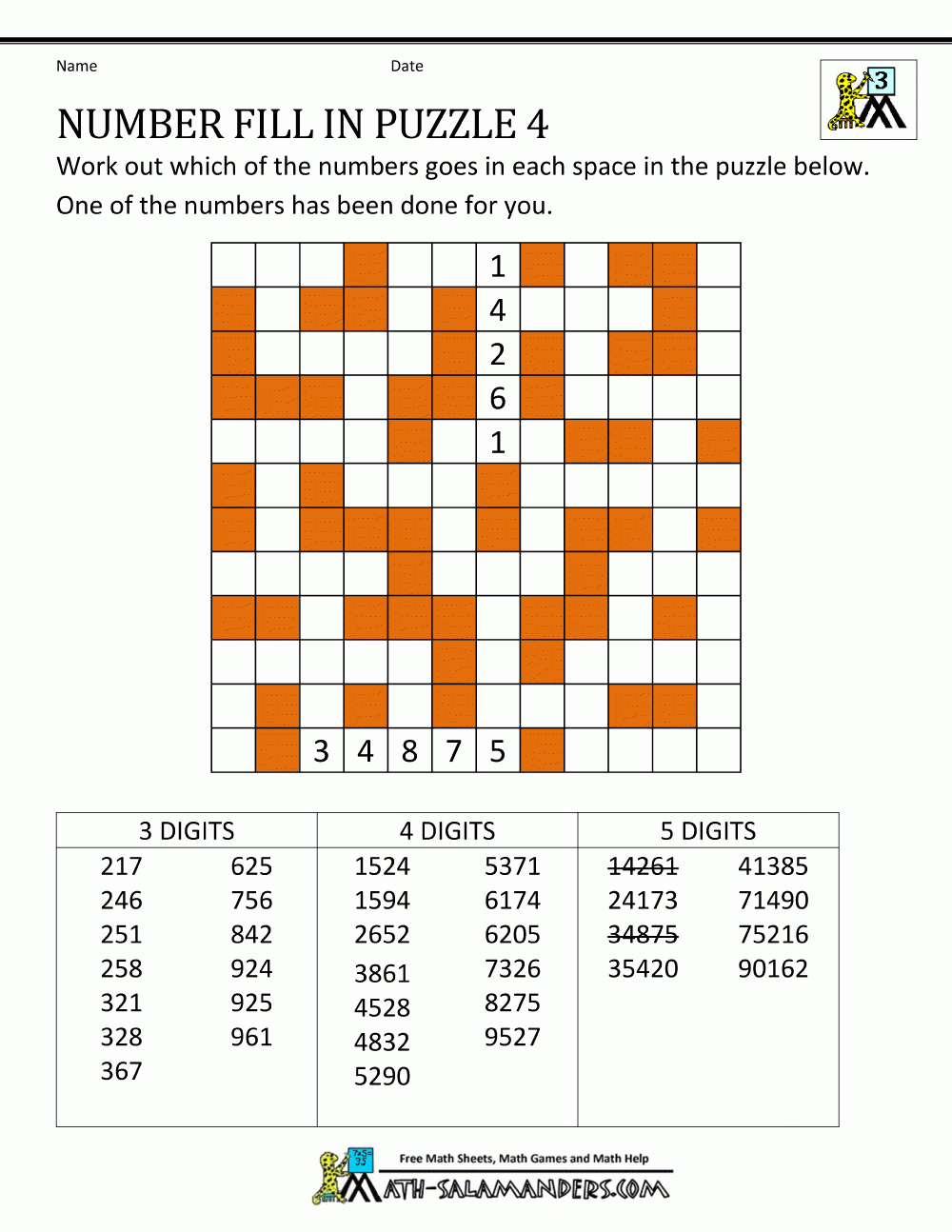 Number Fill In Puzzles with regard to Printable Number Crosswords