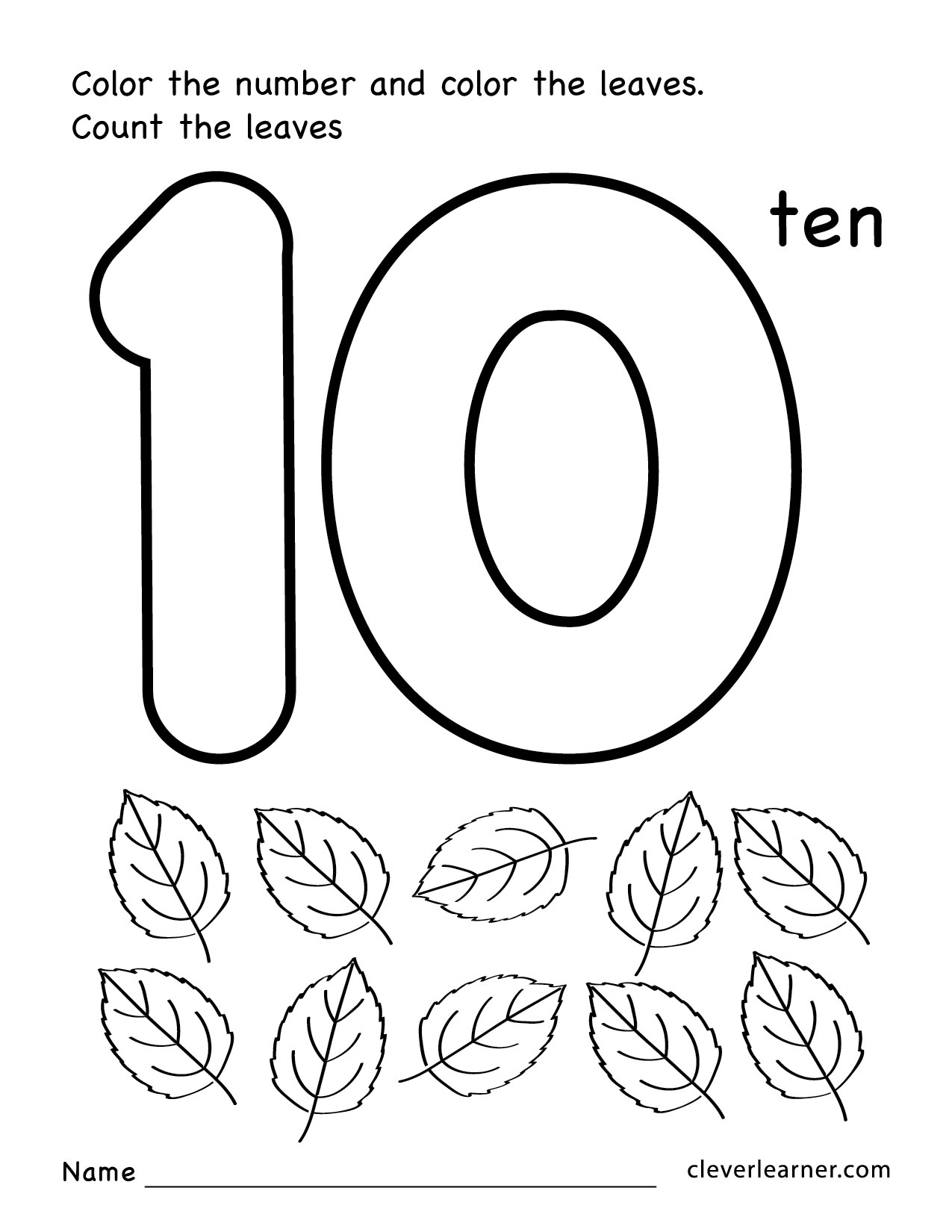 Number Ten Writing, Counting And Identification Printable within Number Ten Worksheet Printable