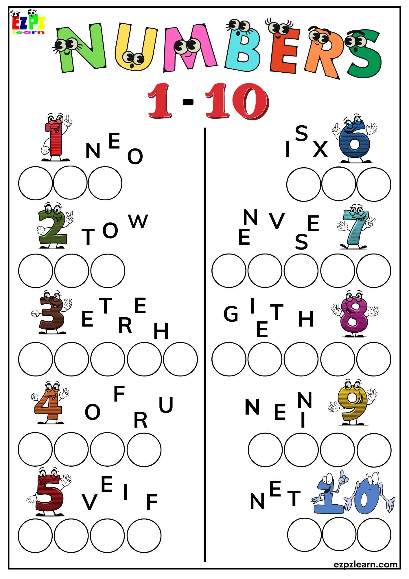 Numbers One To Ten 1-10 - Ezpzlearn with Printable Let&amp;#039;S Make 10 Worksheet