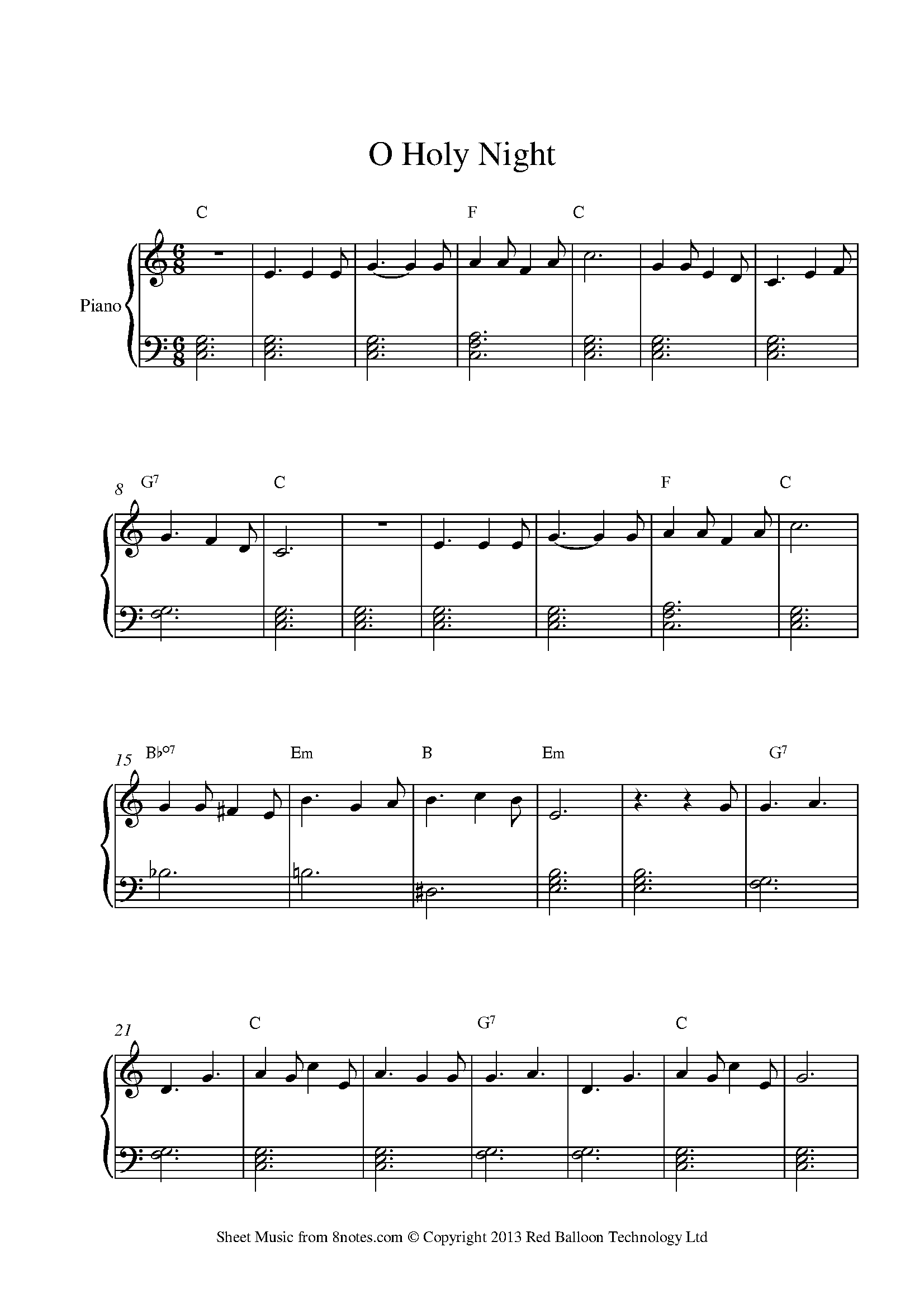 O Holy Night For Piano - Free Sheet Music For Piano | 8Notes pertaining to Oh Holy Night Sheet Music Free Printable