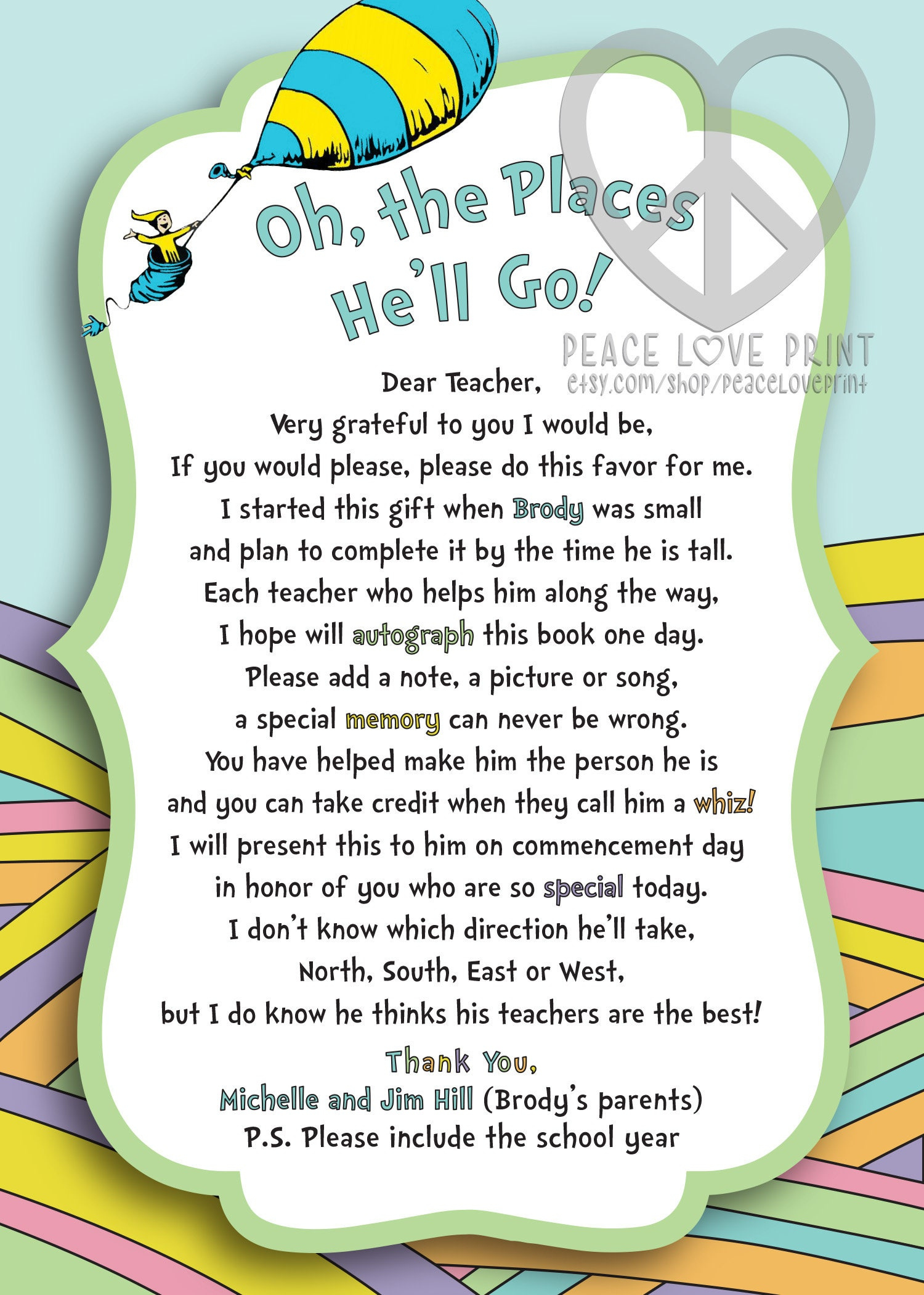 Oh The Places You&amp;#039;Ll Go Instruction Card For Teachers To Sign Book regarding Oh The Places You Ll Go Printables