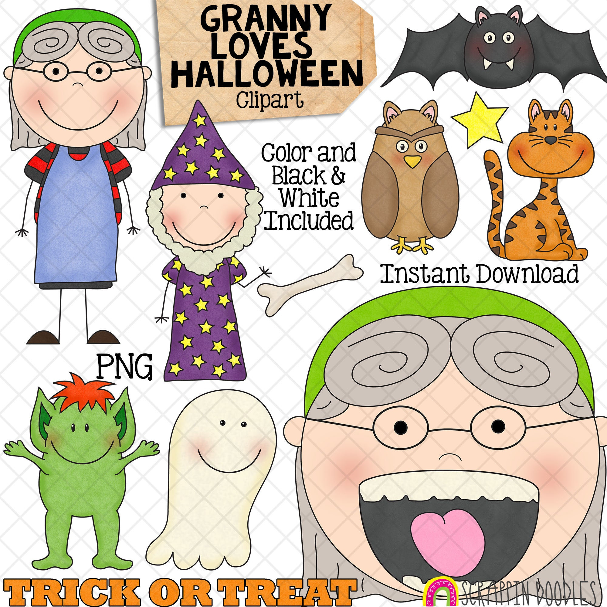 Old Lady Swallowed A Bat Clip Art - Granny Loves Halloween with Printable There Was An Old Lady Who Swallowed A Bat