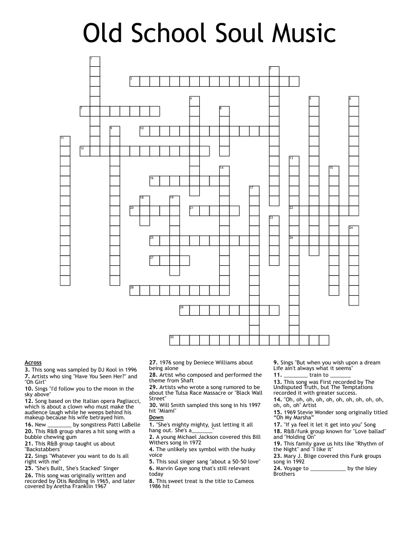 Old School Soul Music Crossword - Wordmint with regard to Music Crosswords Printable