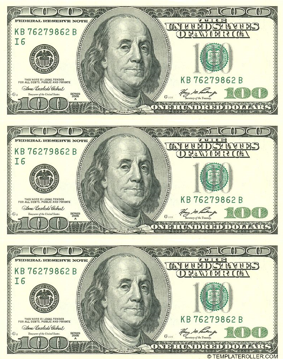 One Hundred Dollar Bill Template - Front Download Printable Pdf inside Printable Dollar Sign Template