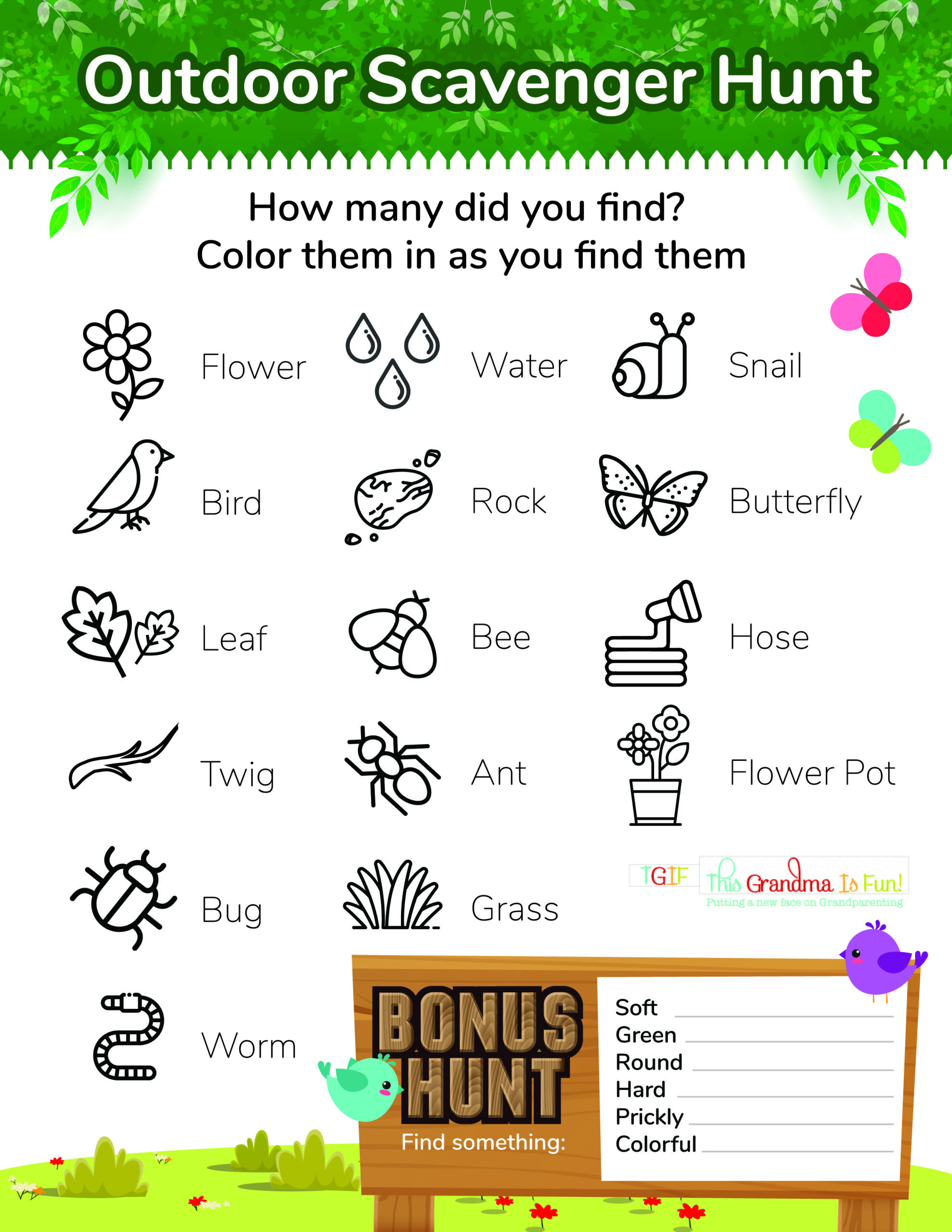 Outdoor Scavenger Hunt Free Printable - Tgif - This Grandma Is Fun within Free Nature Scavenger Hunt Printable