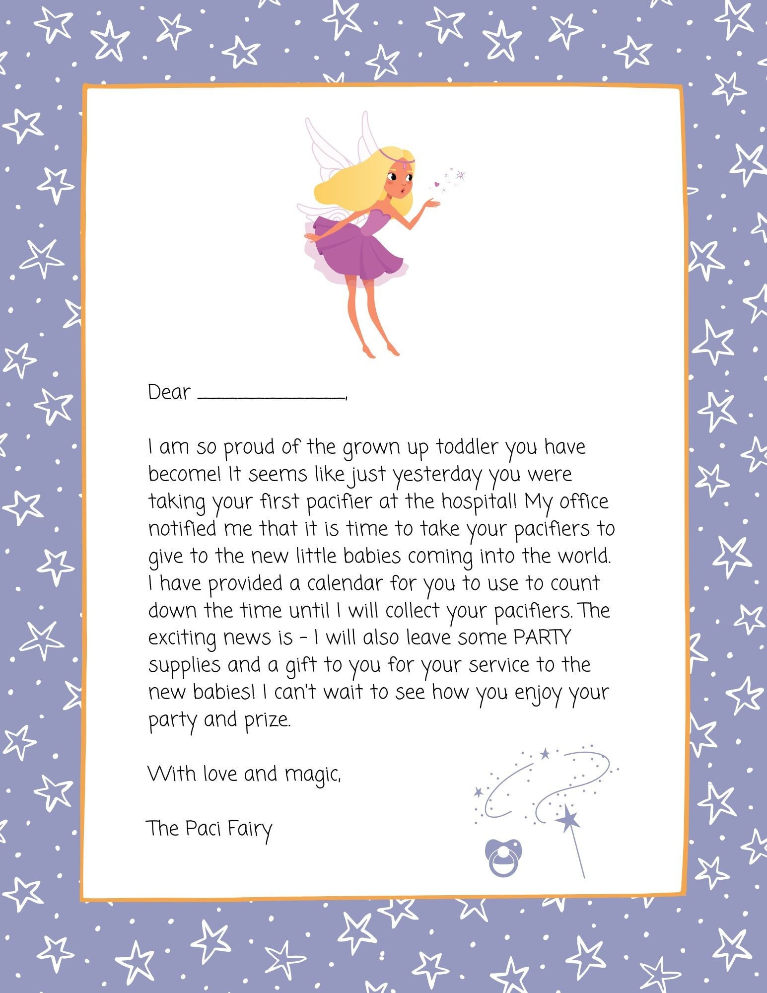Paci Fairy Letter And Calendar - Etsy Uk within Free Printable Binky Fairy Letter