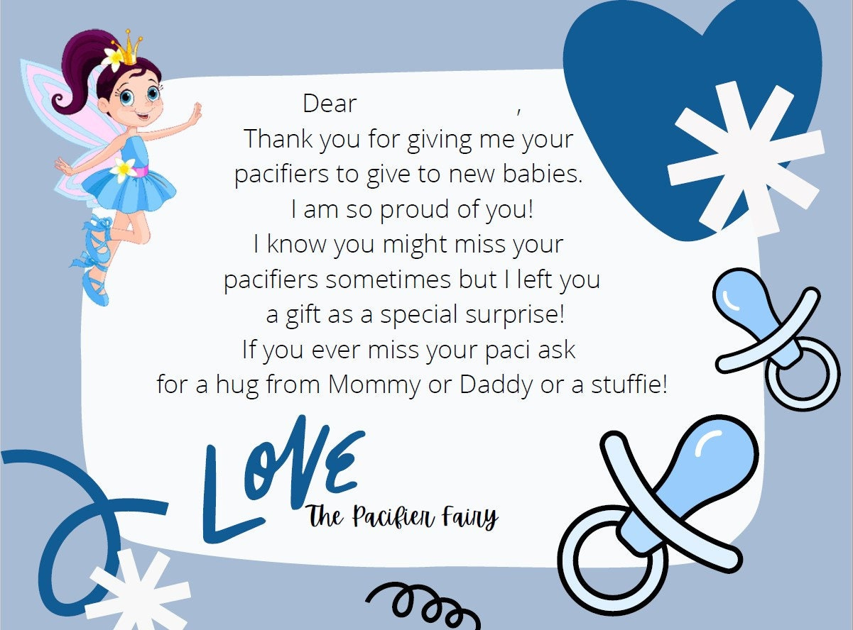 Pacifier Fairy Letter- Blue Version - Etsy inside Free Printable Binky Fairy Letter