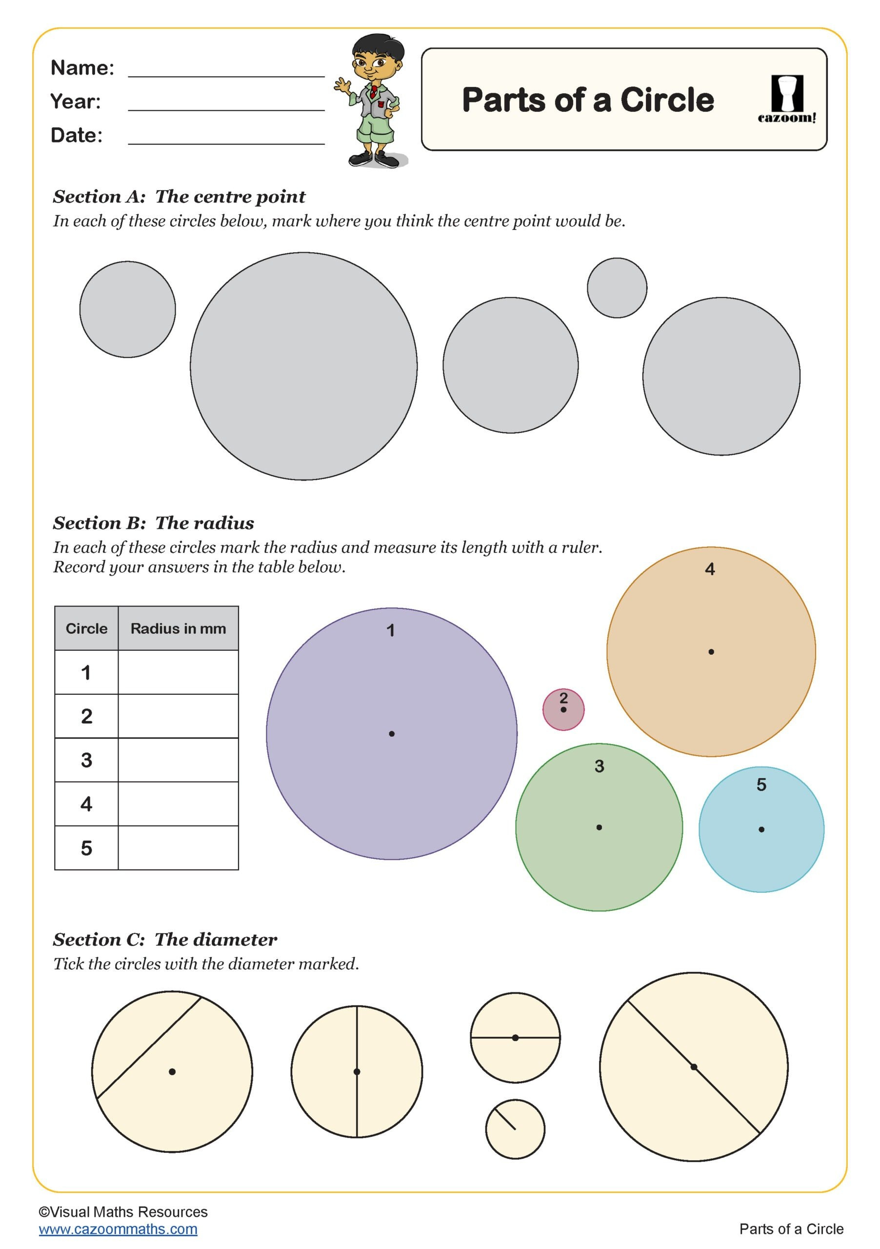 Parts Of A Circle Worksheet | Pdf Printable Geometry Worksheets regarding Free Worksheet Circle Radius Printable