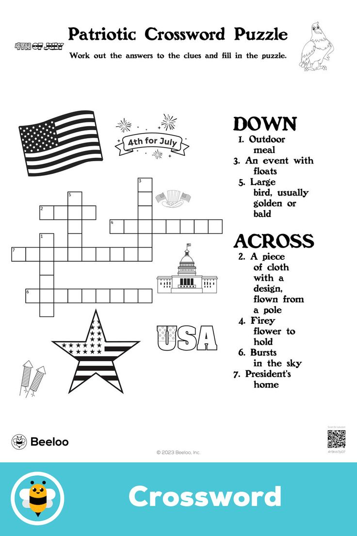 Patriotic Crossword Puzzle within 4th of July Crossword Puzzle Printables
