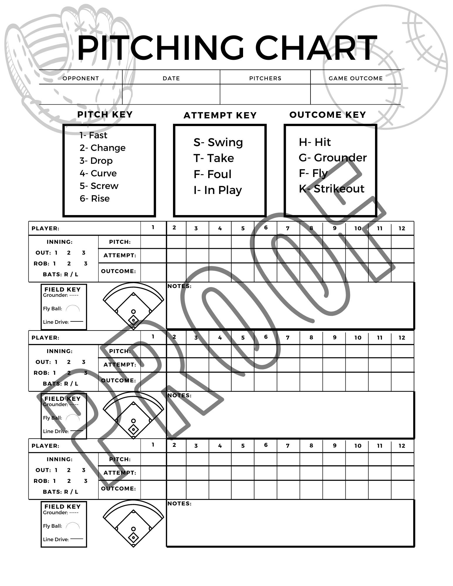 Pitching Chart For Softball/ Baseball, Baseball Pitching Charts throughout Free Softball Pitching Charts Printable