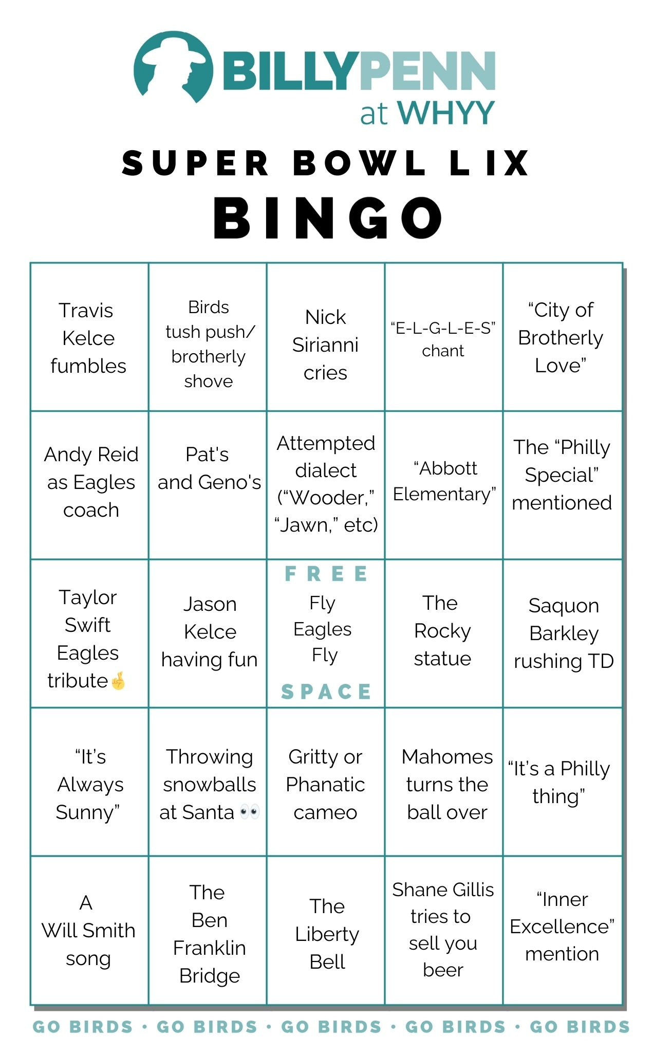 Play Philly Super Bowl 59 Bingo — 2 Printable Gameboards within Printable Super Bowl Bingo Cards