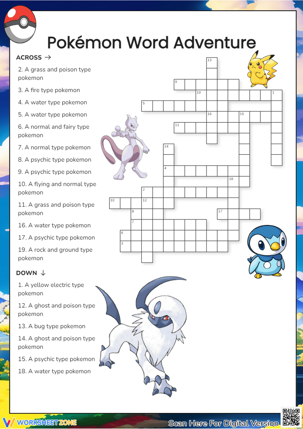 Pokemon Crossword Puzzle Worksheets &amp;amp; Printable for Pokemon Crossword Puzzle Printable