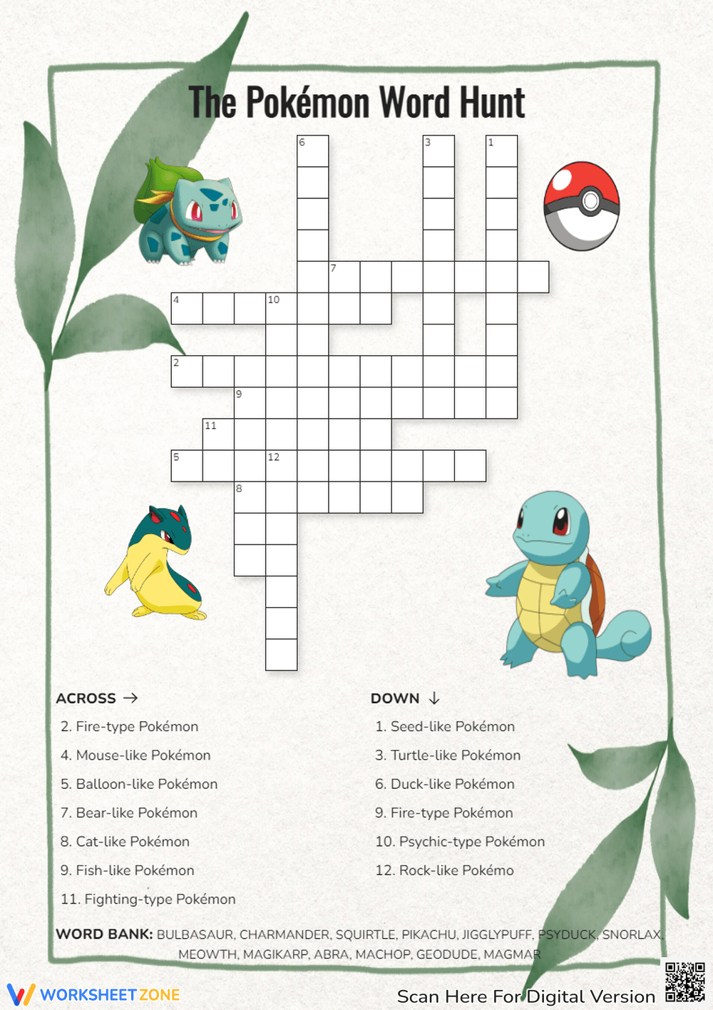 Pokemon Crossword Puzzle Worksheets &amp;amp; Printable within Pokemon Crossword Puzzle Printable