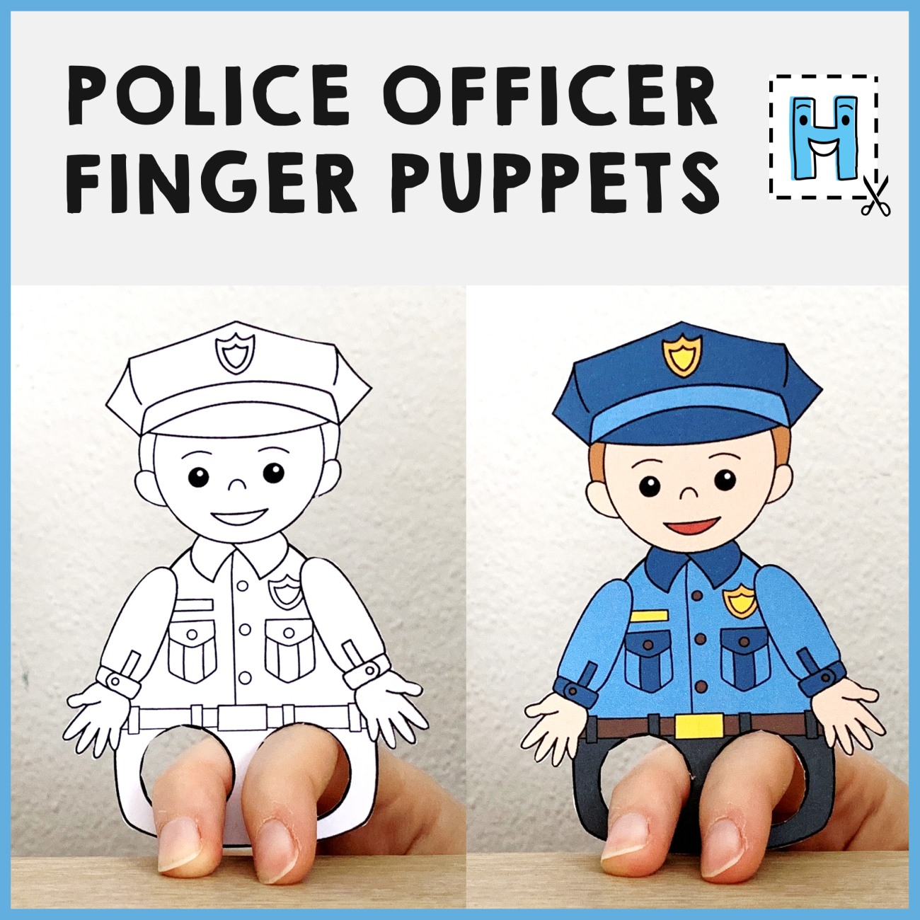 Police Officer Finger Puppet Printable Career Day Coloring Paper with Printable Police Officer Puppet Template