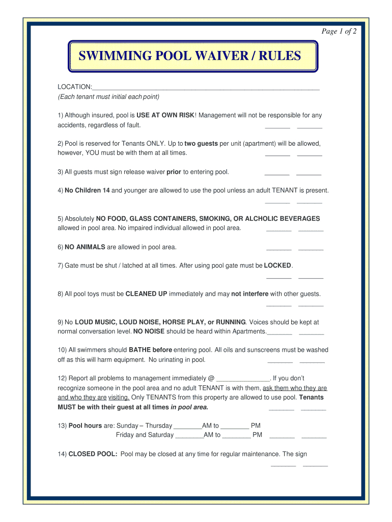 Pool Waiver For Rental Property: Fill Out &amp;amp; Sign Online | Dochub regarding Printable Swimming Pool Waiver Template