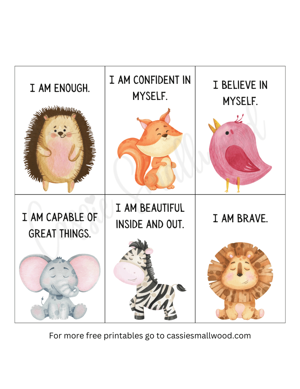 Postive Affirmations For Kids - Free Printable - Cassie Smallwood with Free Printable Affirmation Cards For Students
