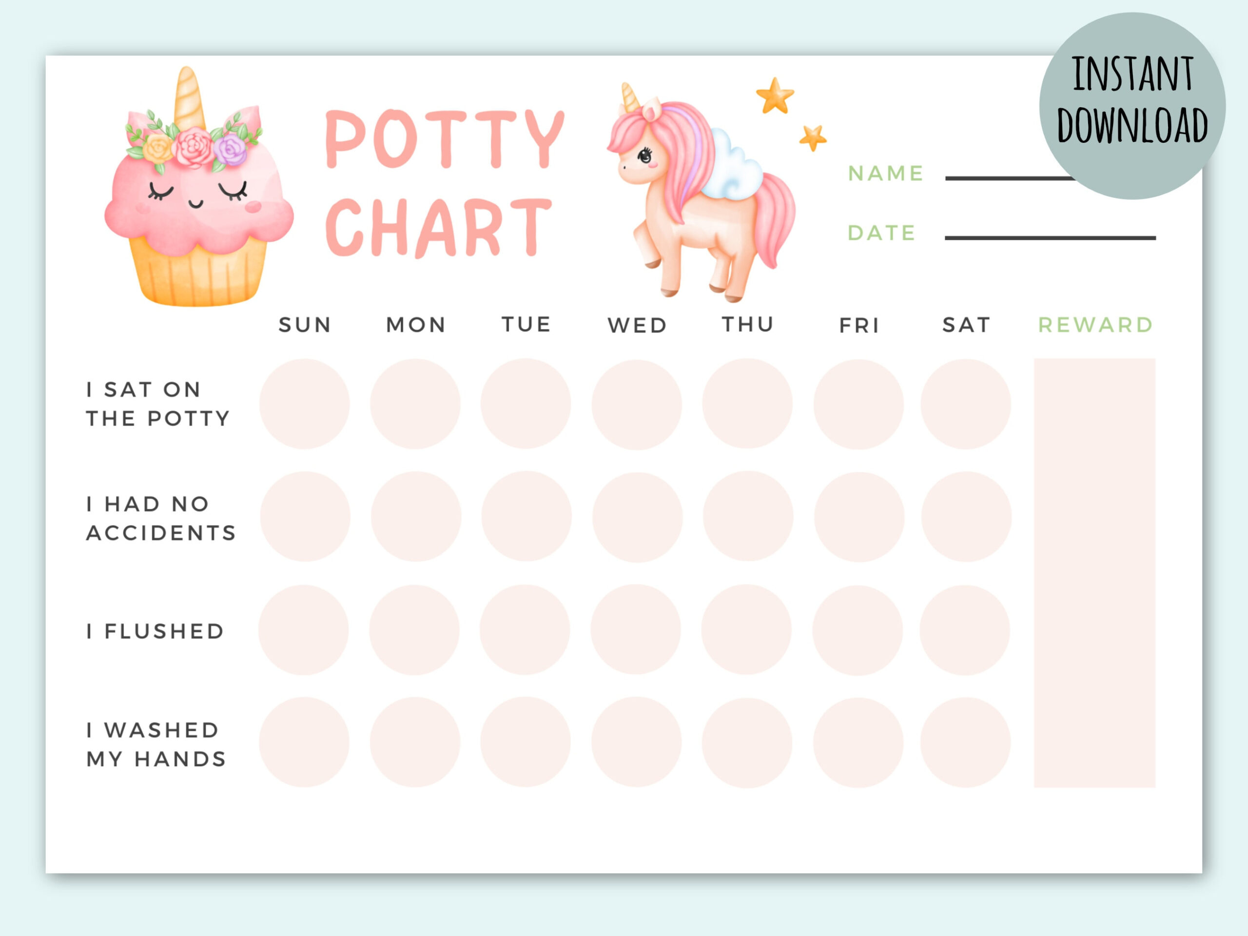 Potty Chart Printable Girl Unicorn | Potty Training Chart | Reward in Free Printable Unicorn Potty Chart